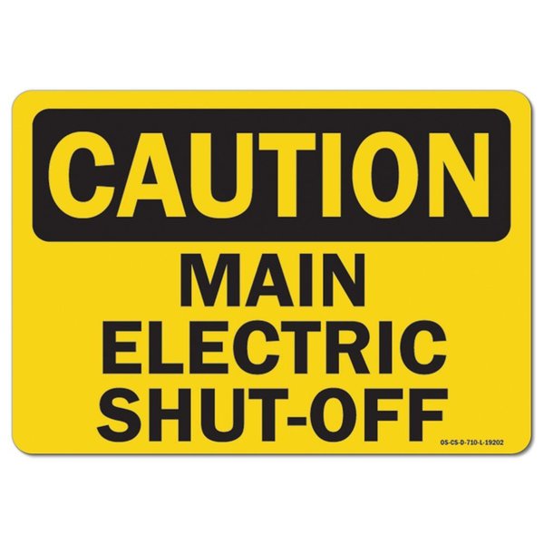 Signmission OSHA Caution, 7" Height, Decal, 10" x 7", Landscape, Main Electric Shut-Off OS-CS-D-710-L-19202